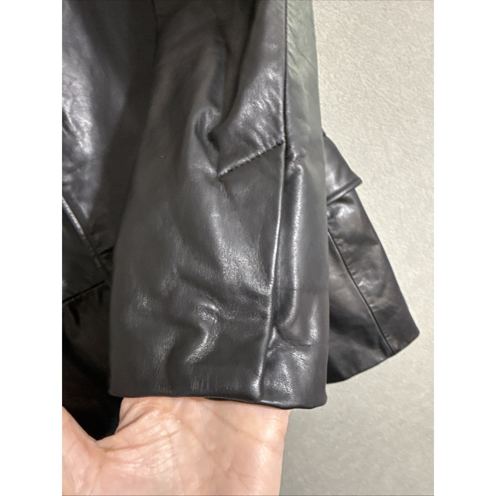 Vtg Mens Leather Coat Banana Republic Black L  Jacket Blazer Rockabilly Y2K Soft - Picture 3 of 16